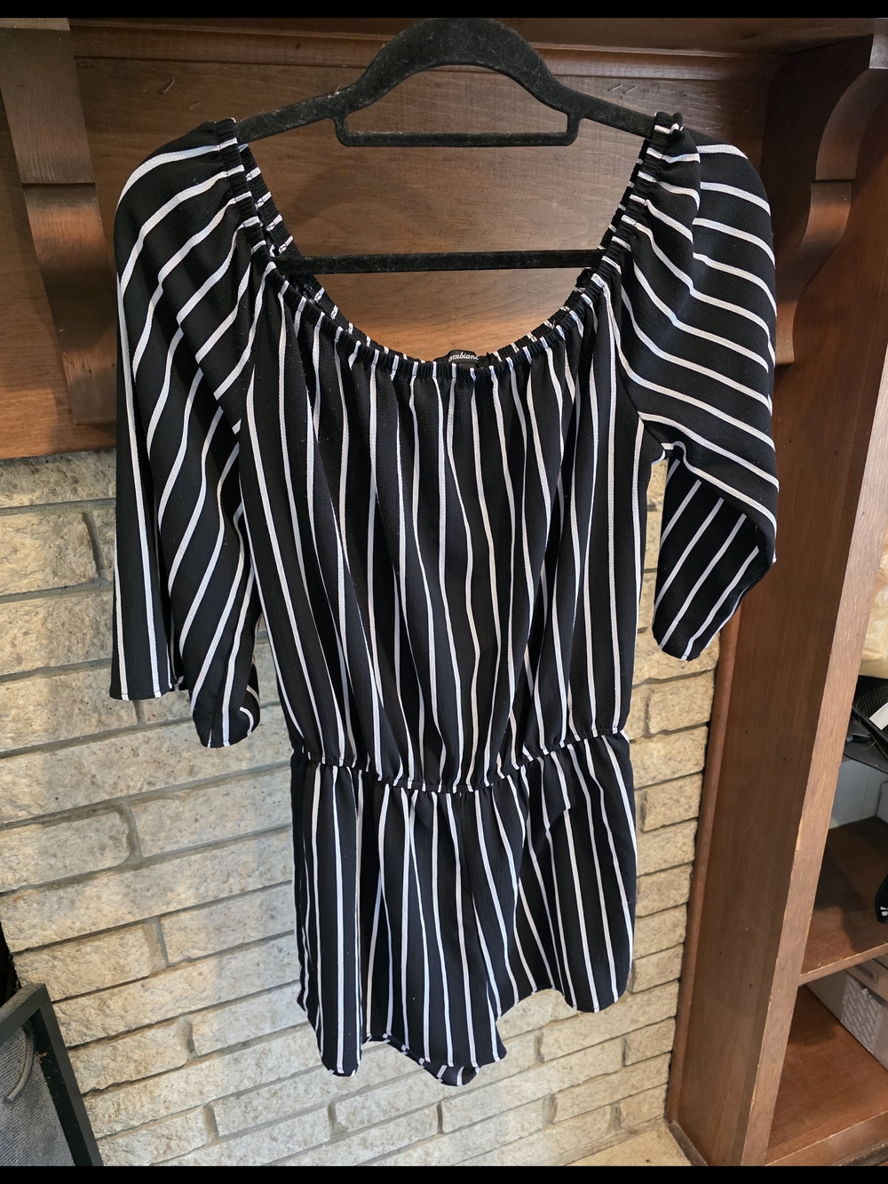 Ambiance Black and White Striped Short Romper - Picture 2 of 7